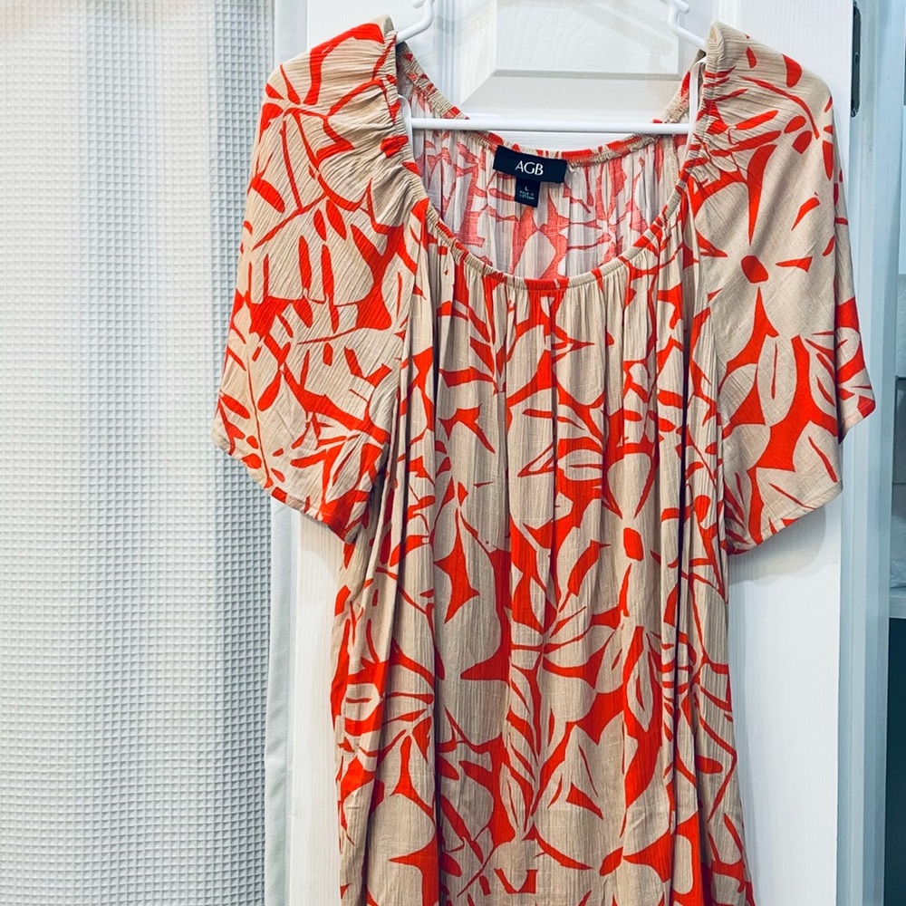 AGB Orange & Beige Leaf Pattern Top